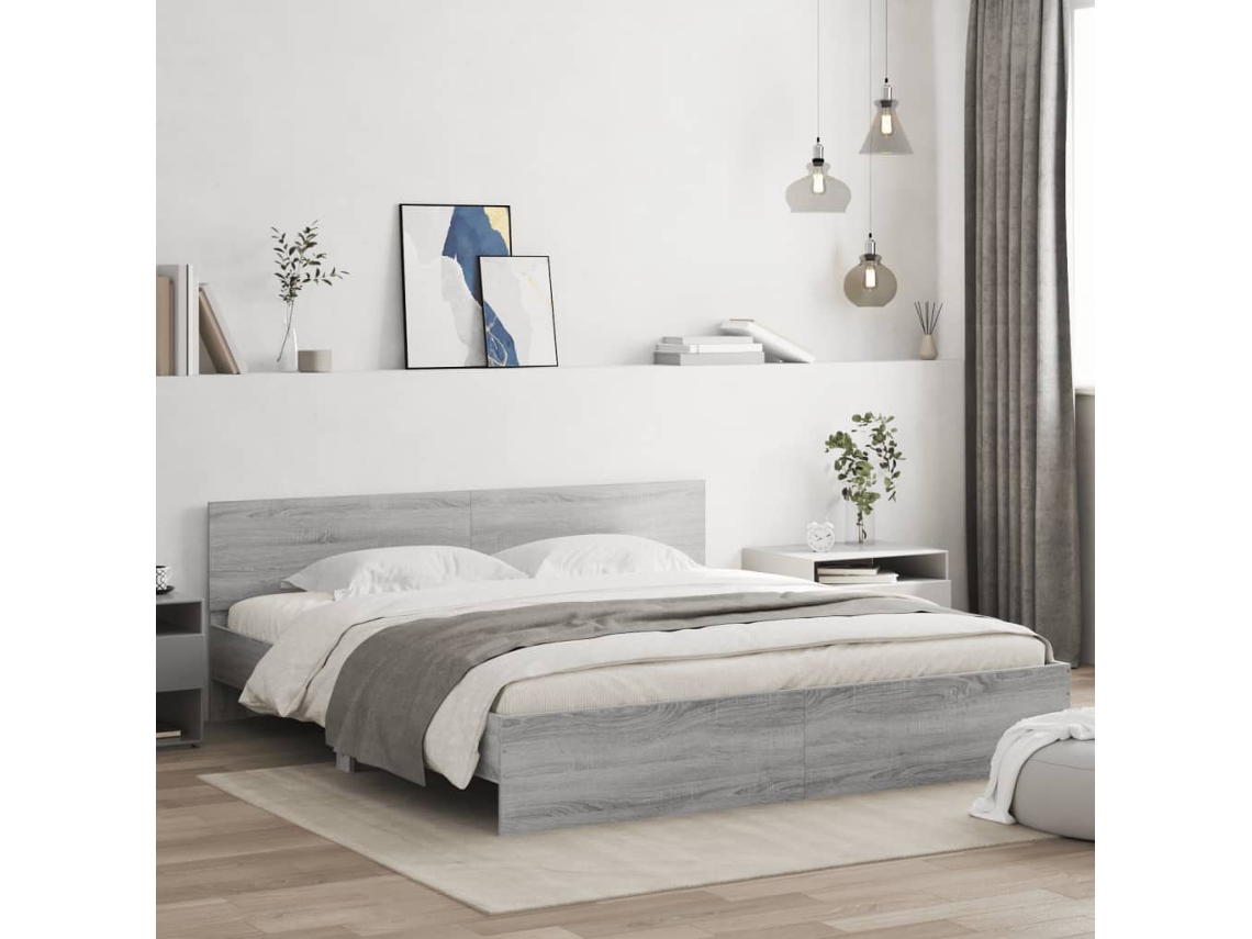 Estructura De Cama Con Cabecero Gris Sonoma 180x200 Cm