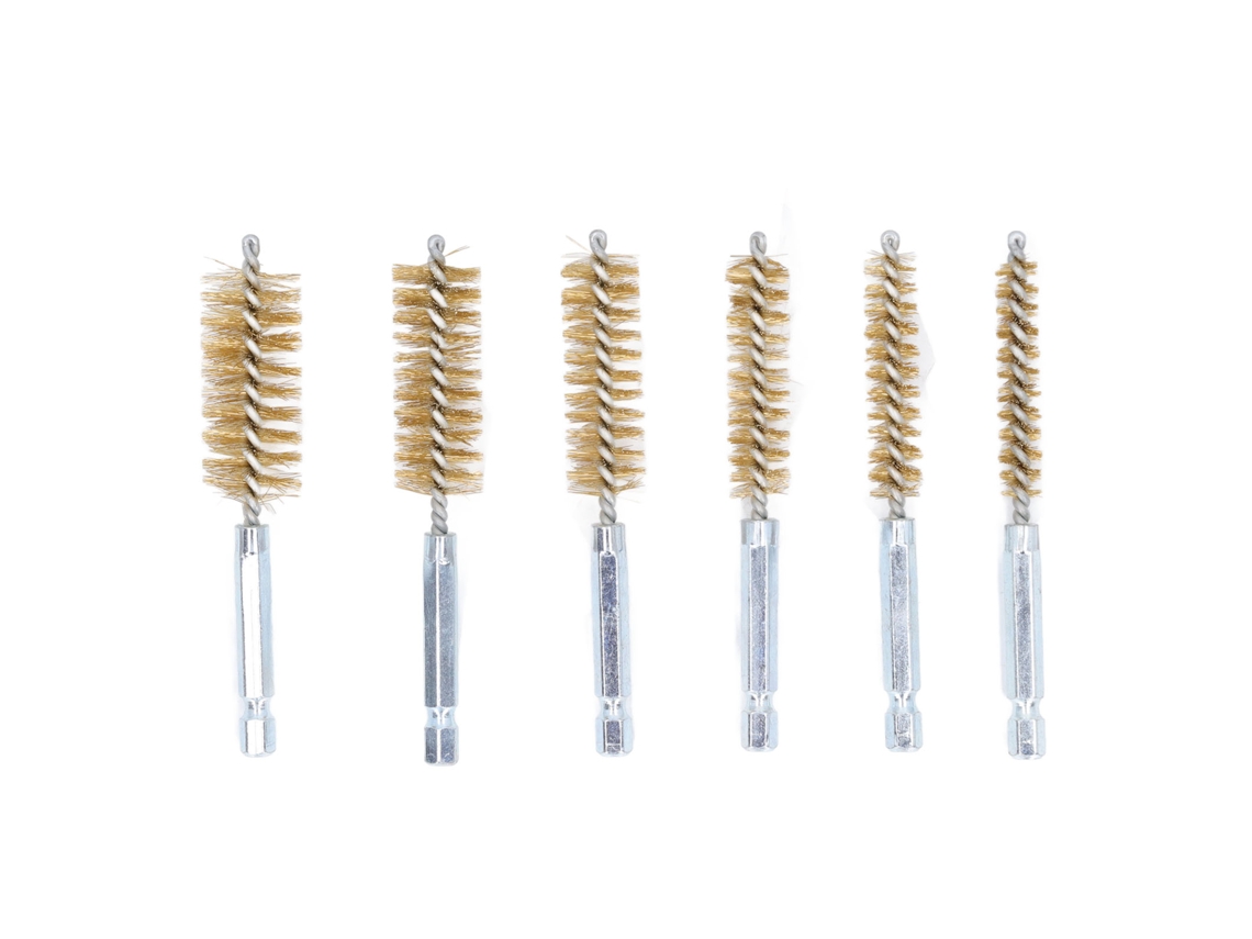 6 Cepillos De Limpieza De 4 Pulgadas Con Cable Trenzado Resistente A La Corrosión Y Mango Hexagonal De 1/4 De Pulgada Para Taladros Eléctricos De Impacto - Amarillo Cobre