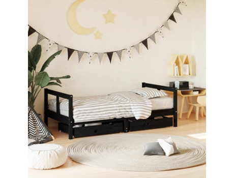 Estructura De Cama Para Niños VIDAXL Negro Madera (80x160 cm)