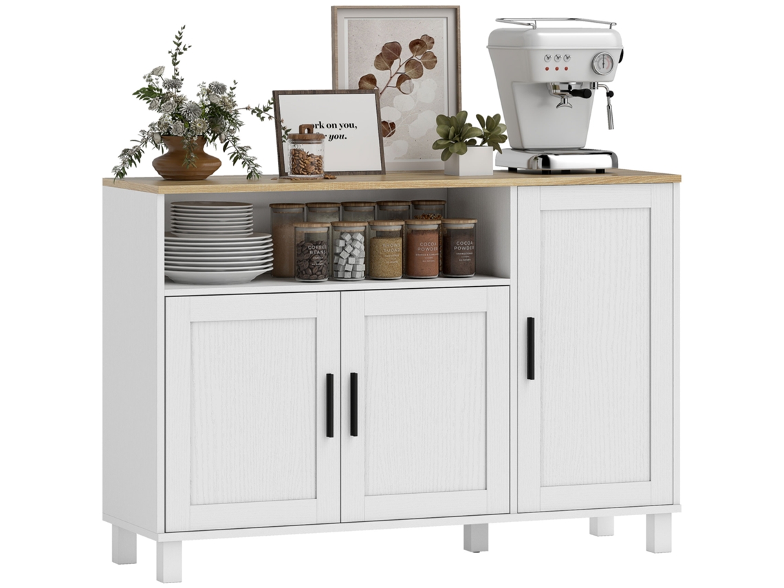 Aparador com 3 Portas, Compartimento Aberto e Prateleiras Ajustáveis, 110 X 33 X 75 Cm, Branco. ZENCORE SERVICES