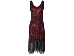 Vestido Flapper Anos 20 Para Mujer Con Flecos Largos Y Lentejuelas Disfraz Gatsby Vintage M Negro Rojo