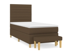 Maison Exclusive - Cama Box Spring Con Colchón Tela Marrón Oscuro 80x200 Cm