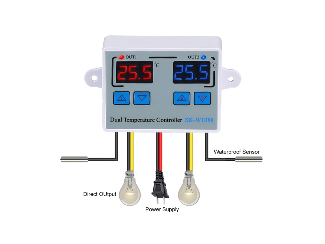 Termostato Digital Doble 2 En 1 Con Sondas Impermeables Para Acuario, Refrigerador, Calentador Y Congelador.