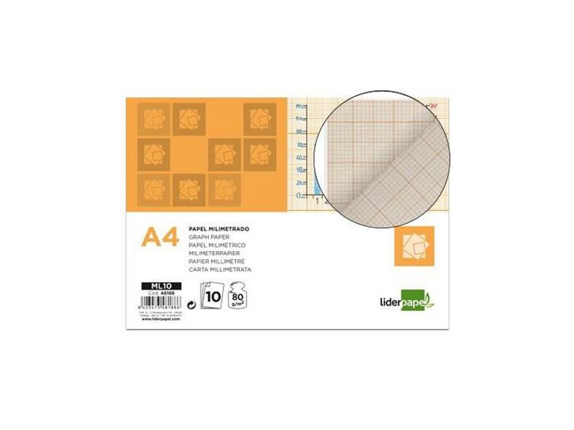 Papel Milimetrico Liderpapel Din-A4 80 Gr. -Pack 10 Folhas