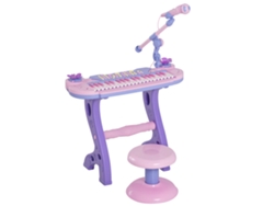 Piano Electrónico Infantil Con 37 Teclas, Micrófono, Taburete, Luces, Karaoke, Usb, Mp3, Rosa, 3+