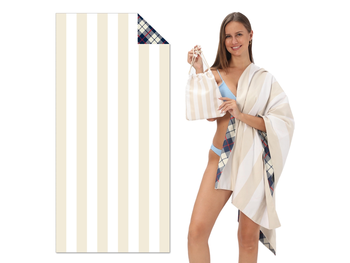 Toalla de playa de microfibra a rayas Yuysan, de alta absorción y secado rápido, 160 x 80 cm, modelo Tw15, color caqui.