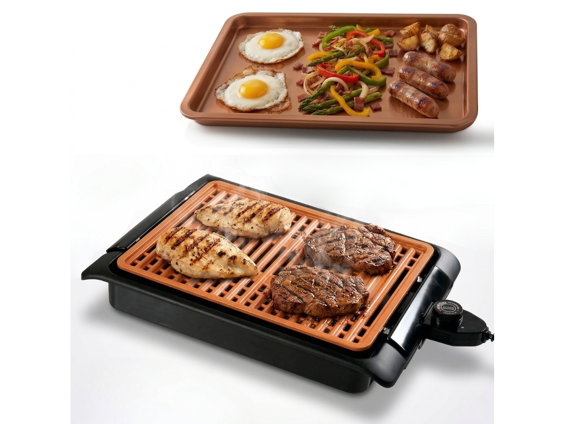 Barbacoa Eléctrica Smokefree Grill Cooper + Plancha - 1250w - Parrilla Eléctrica Interior Sin Humos Ni Olores