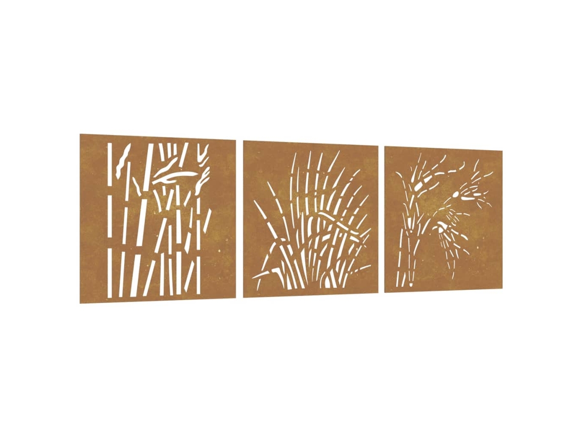 Conjunto 3 Decoración De Pared Para Jardín VIDAXL Marrón Acero (55x55x0.7 cm)