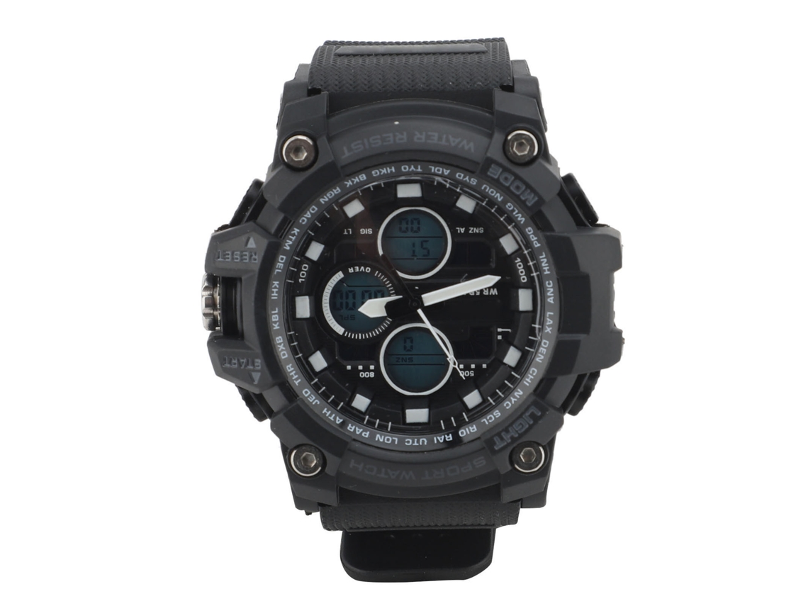 Reloj Digital Deportivo Impermeable Con Correa Tpu Y Luz Led 3 Zonas Horarias Negro