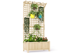 Parterre elevado con celosía y techo, jardinera, madera impermeable, 90 x 45 x 183 cm, madera natural.