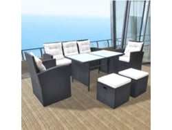Juego de comedor de exterior de 6 piezas DKD Home Decor con cojines de mimbre negros
