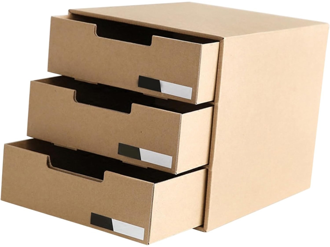 Caja De Almacenamiento De Papel Kraft Con Cajones De 3 Niveles, Gran Capacidad.