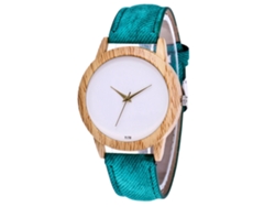 Reloj De Pulsera Informal Para Parejas Con Correa Vaquera Y Movimiento De Cuarzo Verde.