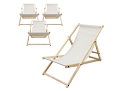 4x Sillas De Playa Ecd Germany Beige Madera De Pino Tejido Impermeable Carga Hasta 120kg