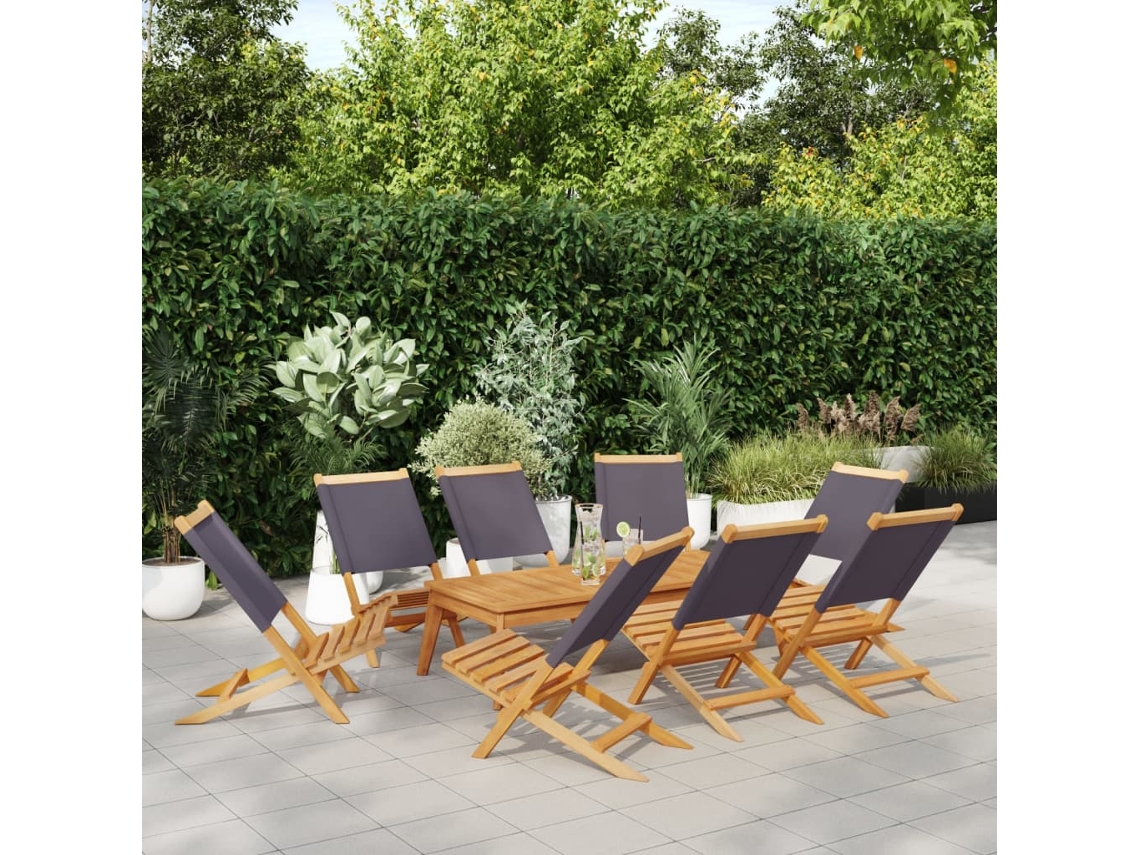Sillas de jardín plegables DKD Home Decor, 8 piezas, tela/madera maciza, antracita