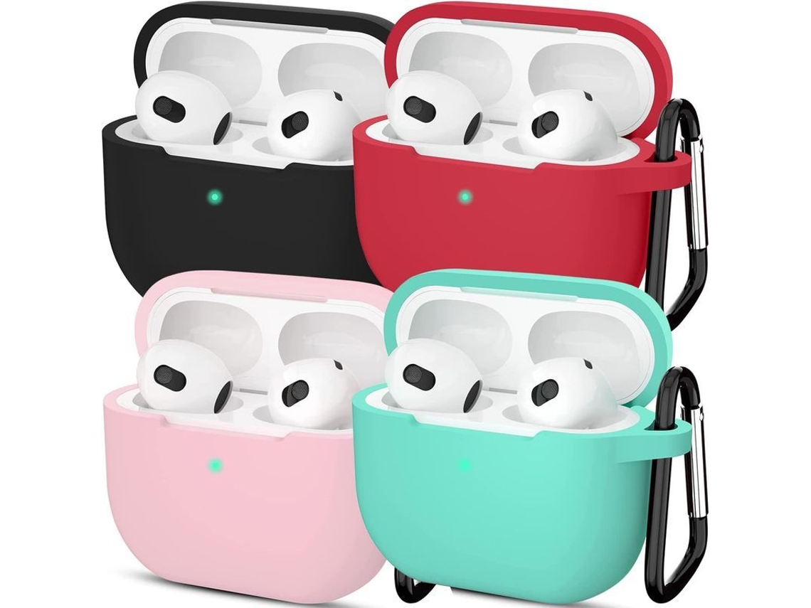 Estuche Para Airpods Con Llavero (paquete De 4) Para Estuche De Carga De Apple Airpods De 3.ª Generación (negro, Vino, Rosa Y Verde)