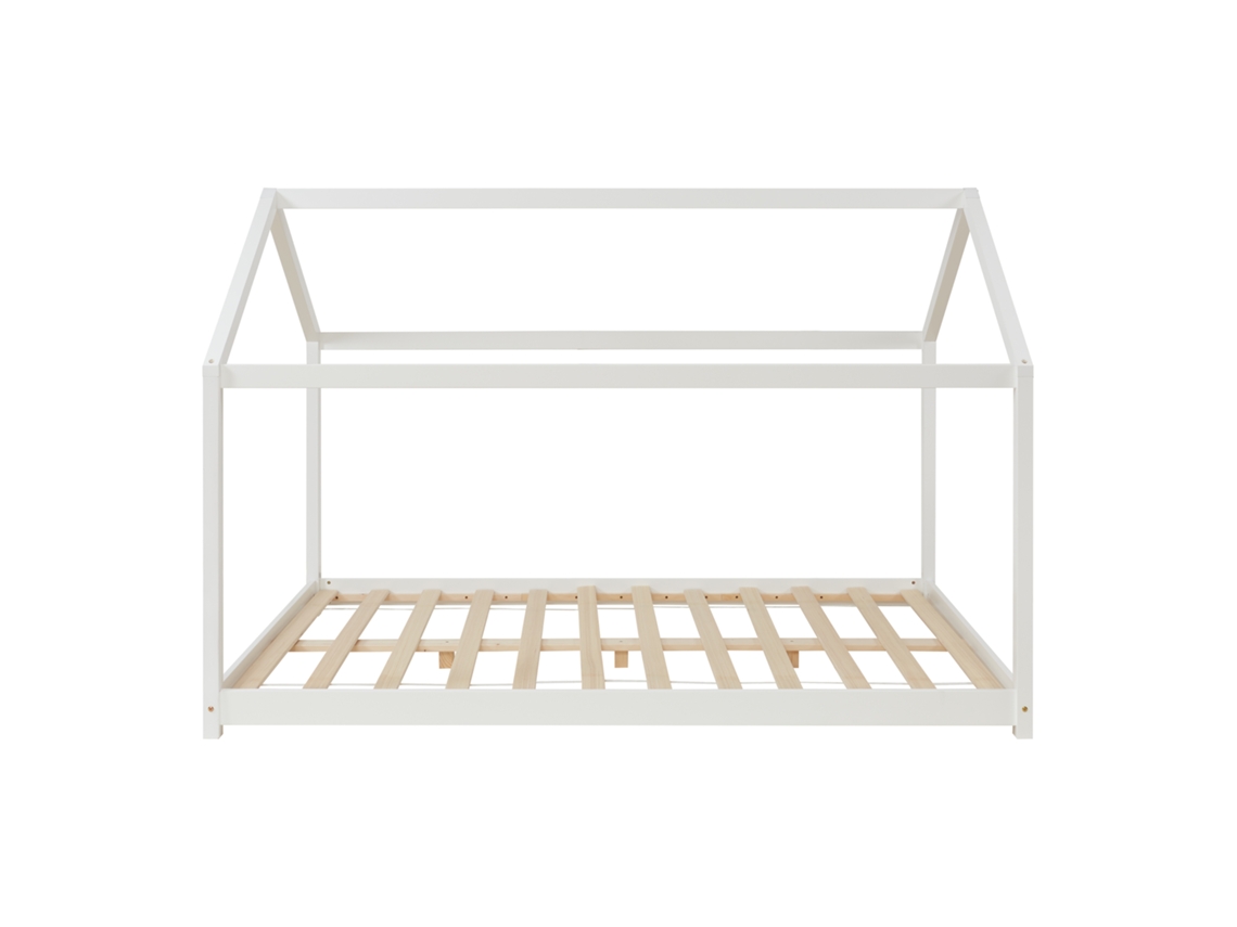 Cama para niños Cerro en forma de casa con colchón pino 120x200 cm - Blanco [en.casa]