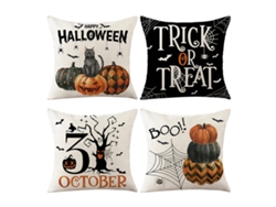 Juego De 4 Fundas De Almohada 45x45 Cm (calabazas Y Murciélagos)