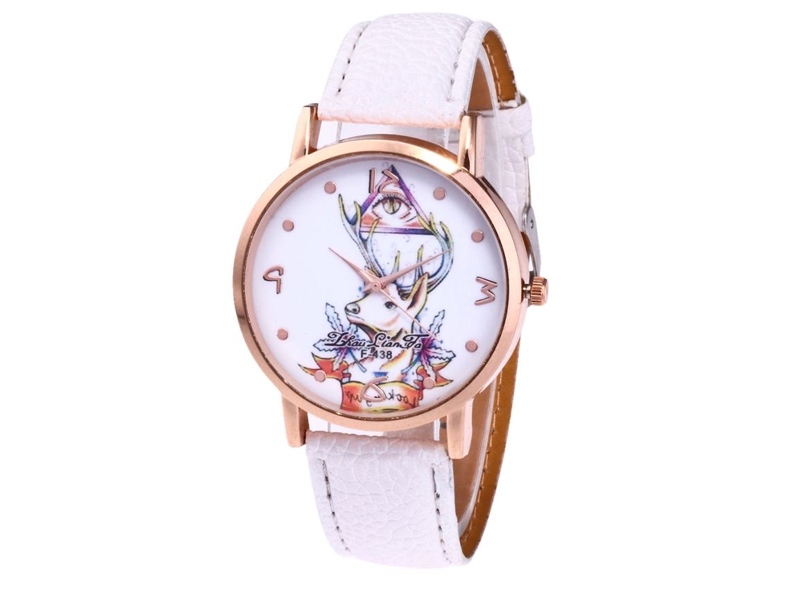 Reloj De Pulsera Analógico De Cuarzo Unisex Zhoulianfa Con Estampado De Ciervo Y Esfera Redonda Blanca.