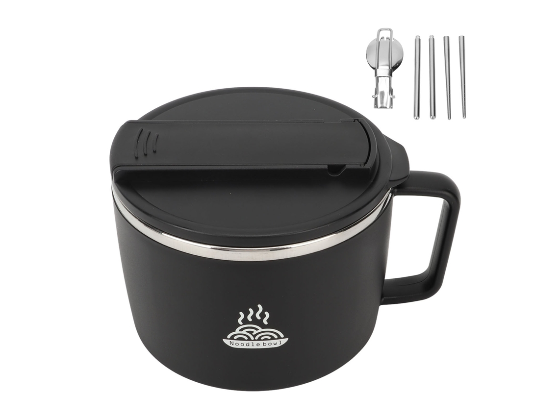 Bowl De Fideos Ramen 1200ml Acero Inoxidable 304 Portátil Con Tapa Para Oficina