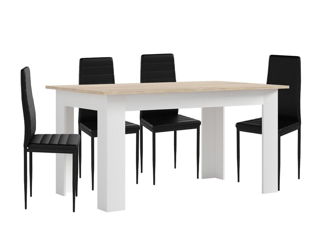 Pack Mesa de Comedor o Cocina Blanco y Cambria 4 Sillas en Polipiel/metal Negro