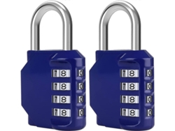Candado De Combinación De 4 Dígitos Impermeable, 2 Unidades, Metal Y Acero Plateado, Color Azul, Para Lockers Y Almacenamiento