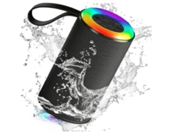 Altavoz Bluetooth portátil resistente al agua IPX5, emparejamiento dual, Bluetooth 5.3, micrófono integrado, luces RGB y tarjeta TF, tela Chennnls negra.