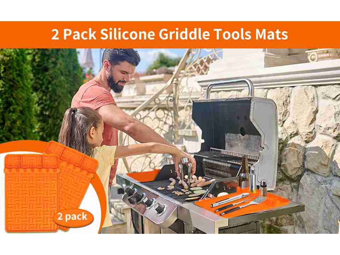 Alfombrillas de silicona para parrilla, accesorios para barbacoa, color naranja, juego de 2