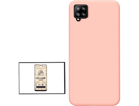 Kit Cristal Templado CeramicGlass Full Cover y Funda Silicona Samsung Galaxy A42 5G PHONECARE Rosa
