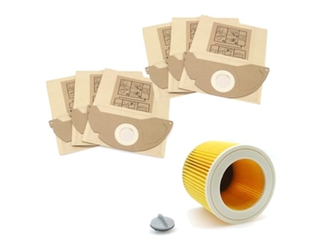 Bolsas de papel de 6 piezas, 1 pieza de filtros Hepa de polvo para aspiradoras Karcher, piezas de cartucho, filtro Hepa Wd2250 Wd3.200 Mv2 Mv3 Wd3