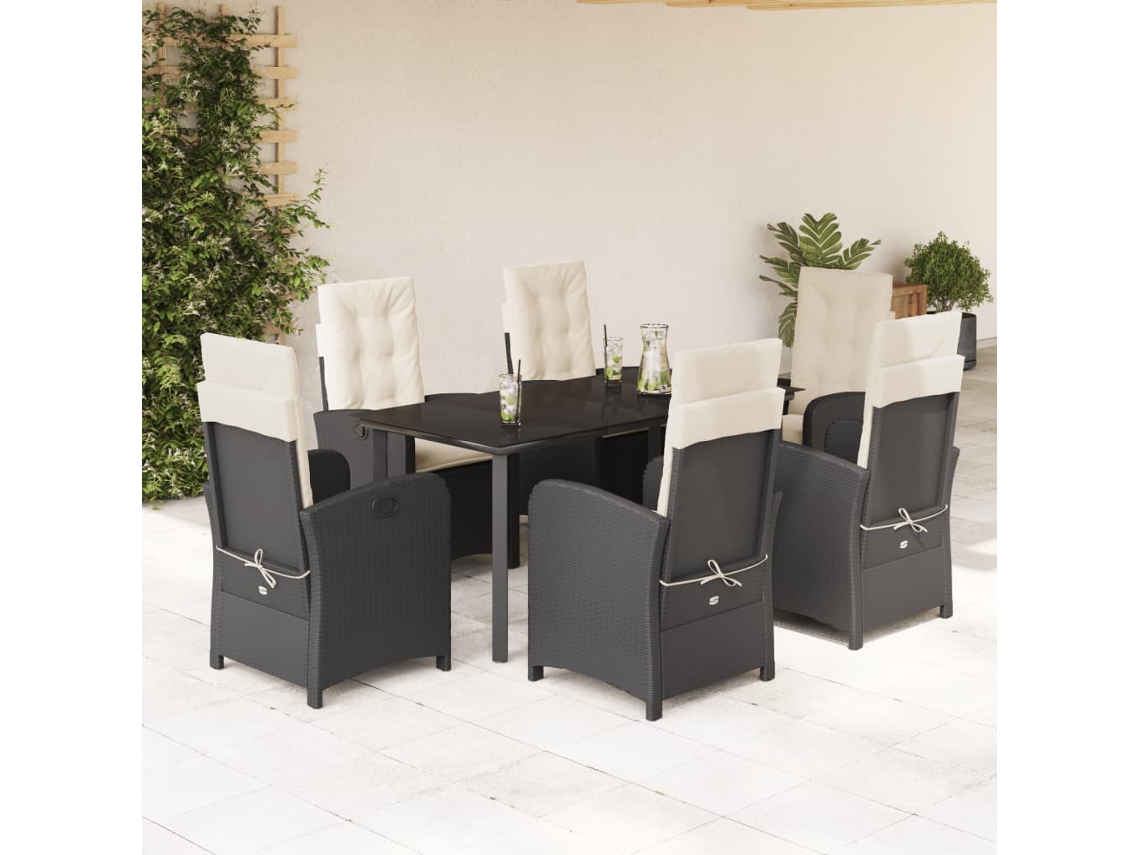 Maison Exclusive - Set De Comedor De Jardín 7 Pzas Y Cojines Ratán Sintético Negro