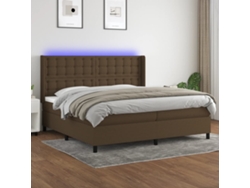 Cama Box Spring Colchón Luces Led Tela Marrón Oscuro 200x200 Cm