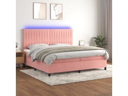 Cama Box Spring Colchón Y Led Terciopelo Rosa 200x200 Cm