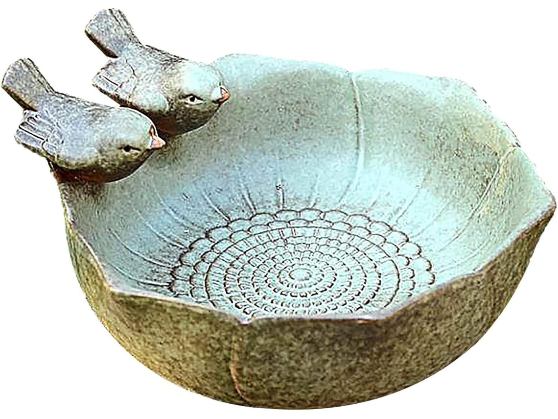 Comedero Bañera Para Pájaros De 16x16x8 Cm, A Las Heladas, De Pie, Cuenco De Cerámica Con 2 Pájaros Para Decoración De