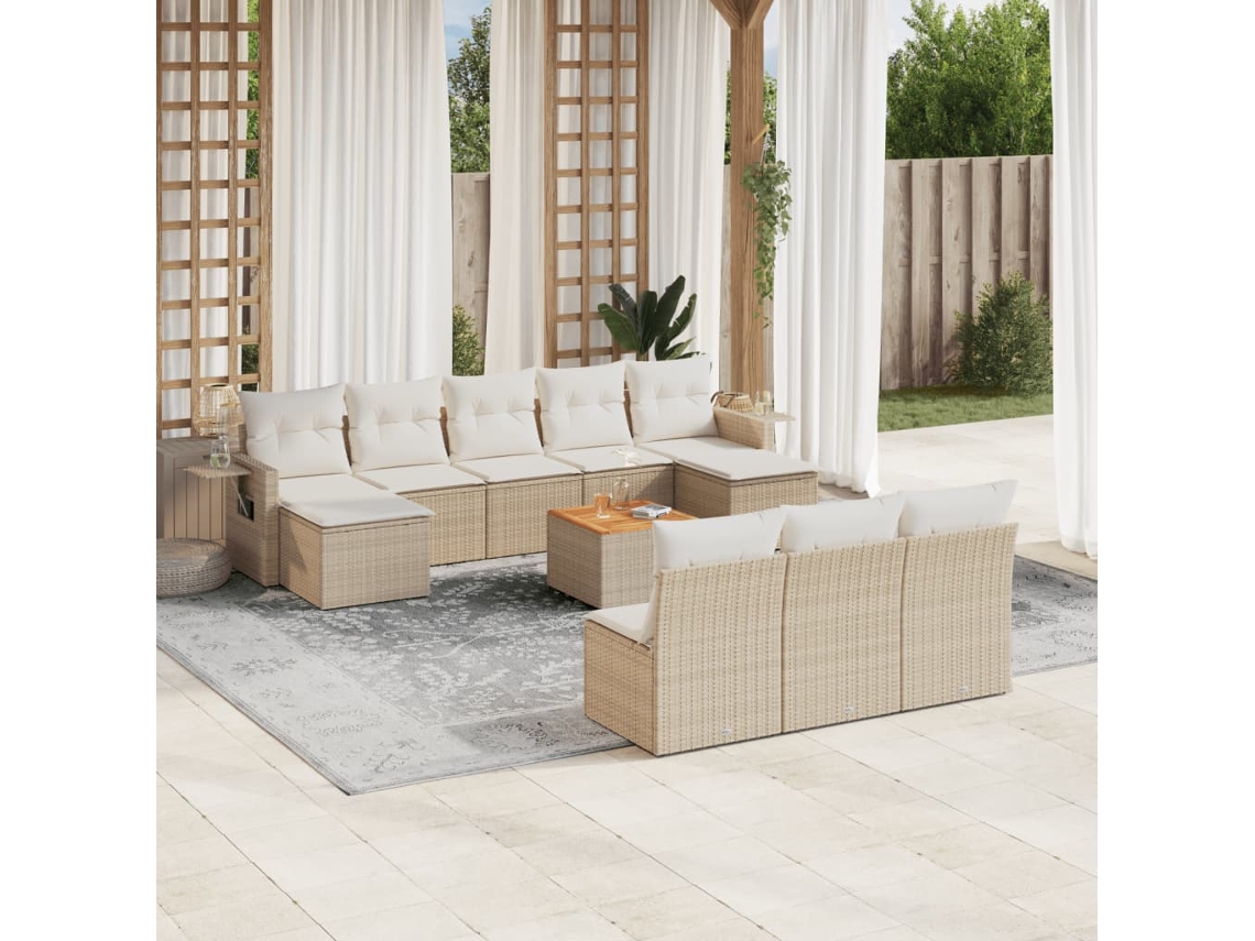 Conjunto de sofá de jardín de 11 piezas con cojines, mimbre sintético beige, DKD Home Decor