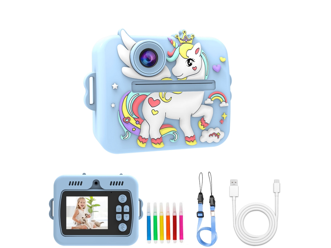 Cámara instantánea, cámara de impresión infantil con 4 rollos de papel (Unicornio Azul) Specment