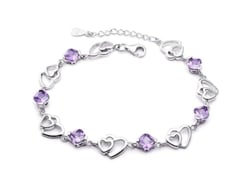Anteojos De Plata 925 Con Zirconia Rosa Púrpura Corazón Infinito Para Mujer Longitud 22+5cm