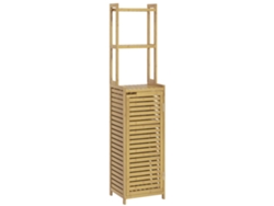 Armario Alto De Baño De Bambú Con 3 Estantes Y 1 Puerta, 38,5 X 33 X 170 Cm, Natural.