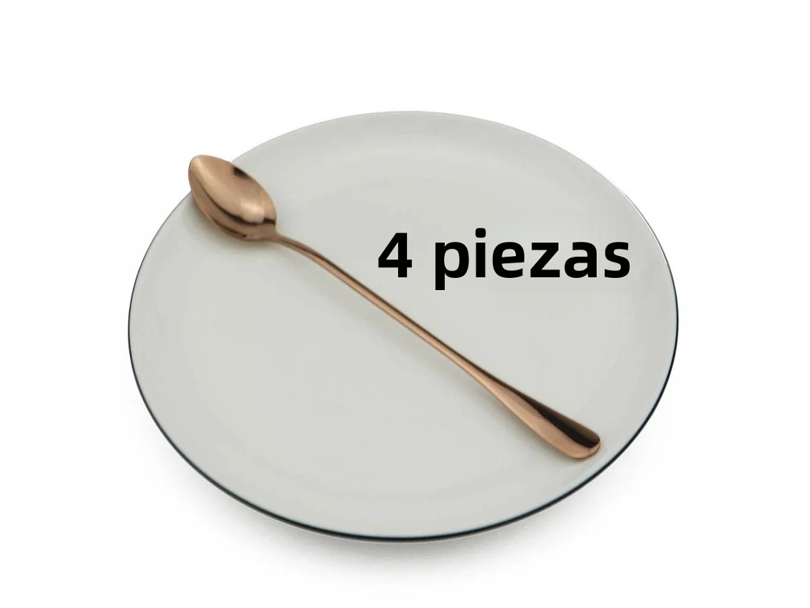 (4 Piezas) Cucharas Largas De Acero Inoxidable De Colores Con Mango, De 15 Cm De Largo