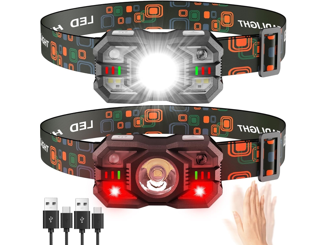 Linterna frontal LED recargable superbrillante para acampar y correr al aire libre (paquete de 2) Eifson