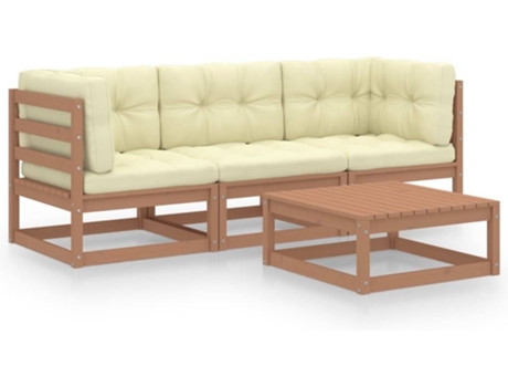 Conjunto 4 Muebles de jardín VIDAXL con cojines de madera de pino maciza