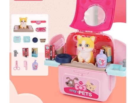 Juego de Veterinario Para Mascotas Con Mochila, Juego de Simulación Para Niños Gato Rosa