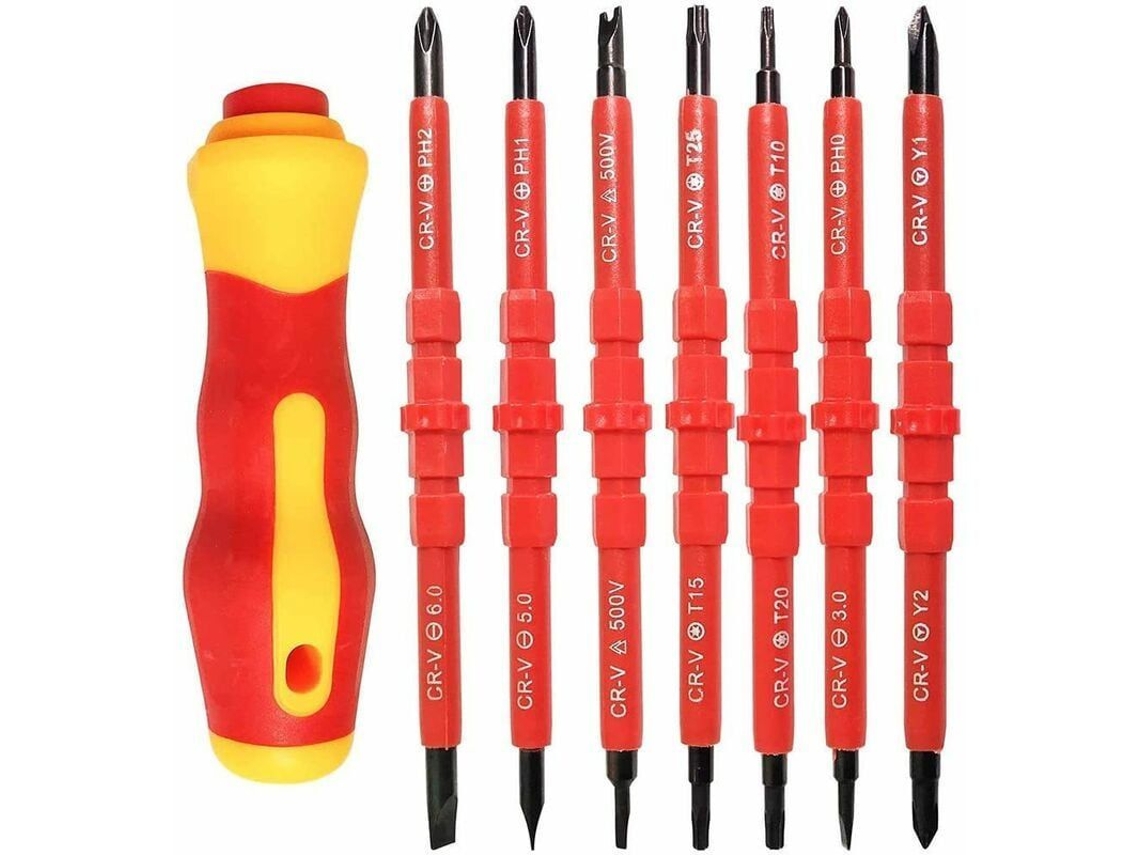Conjunto De Destornilladores Aislados 500v 14 En 1 Herramientas De Reparación Acero Cromo Vanadio Para Electricistas