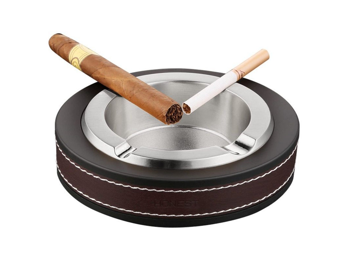 2026-cenicero De Metal Y Cuero Para Cigarros Y Cigarrillos, Forma Ovalada Moderna Mesa (plata)