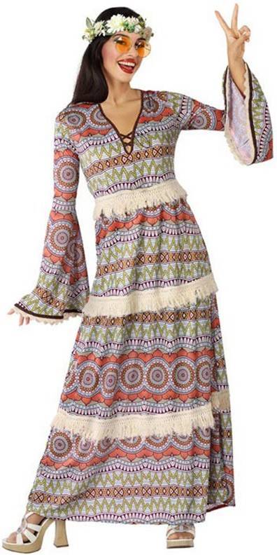 Disfraz de Mujer ATOSA vestido hippie estampado (Tam: M/L)