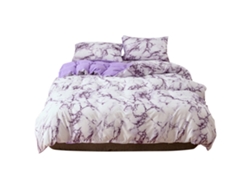 2026-3 Piezas Conjunto De Edredón Y Fundas De Almohada De Poliéster Marmoleado Tamaño Doble Ue (morado)