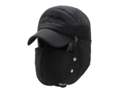 Gorro de couro quente Bj-Warm com proteção facial e para orelhas, unissex, ideal para trekking e esqui, preto.