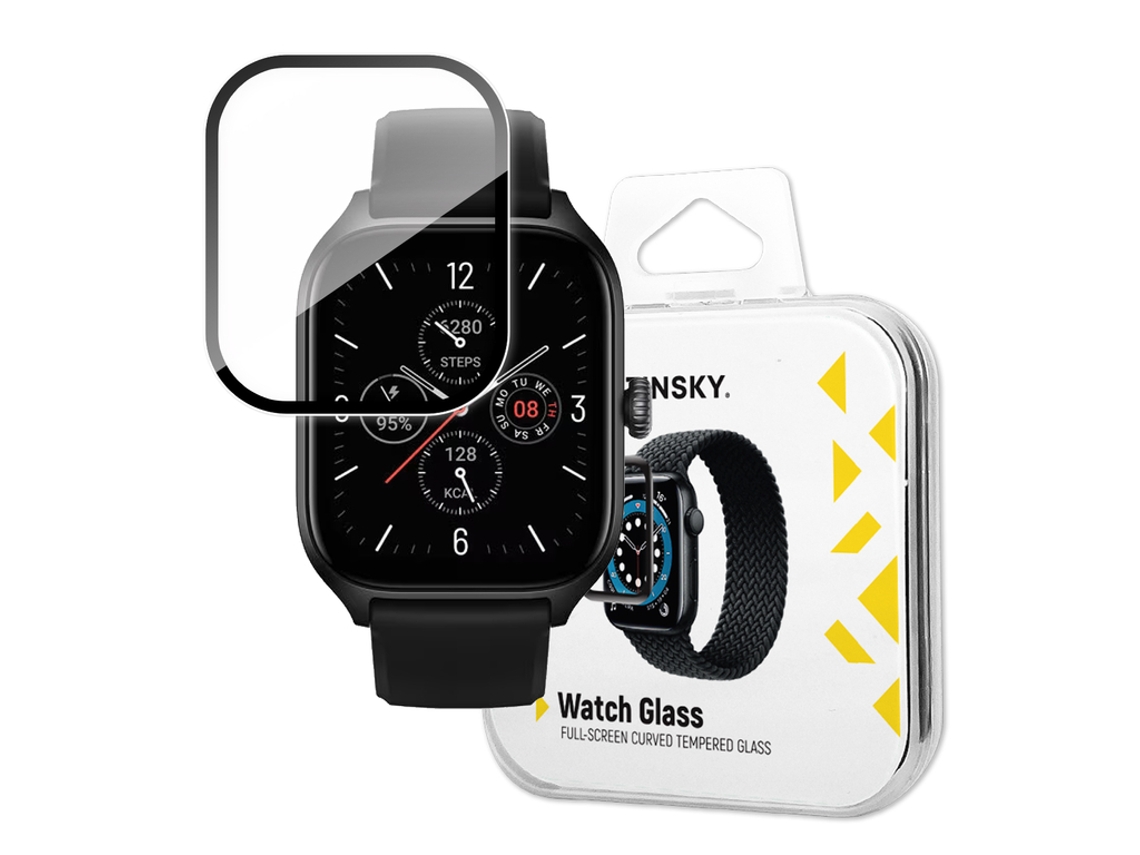 Protector de vidrio templado 9H de pantalla completa con marco para Xiaomi Amazfit GTS 4 - negro WOZINSKY