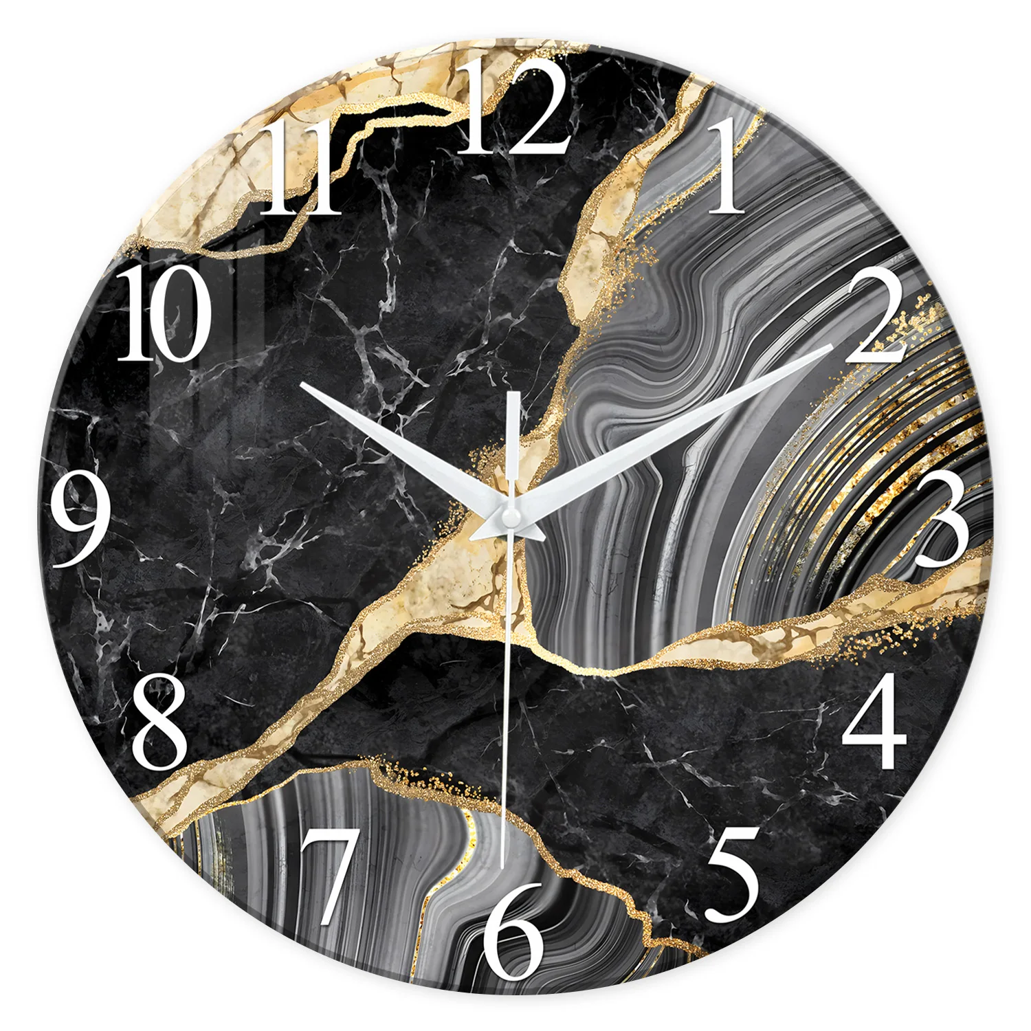 Reloj De Pared Moderno De Vidrio Templado De 14 Pulgadas Con Diseño De Textura De Mármol