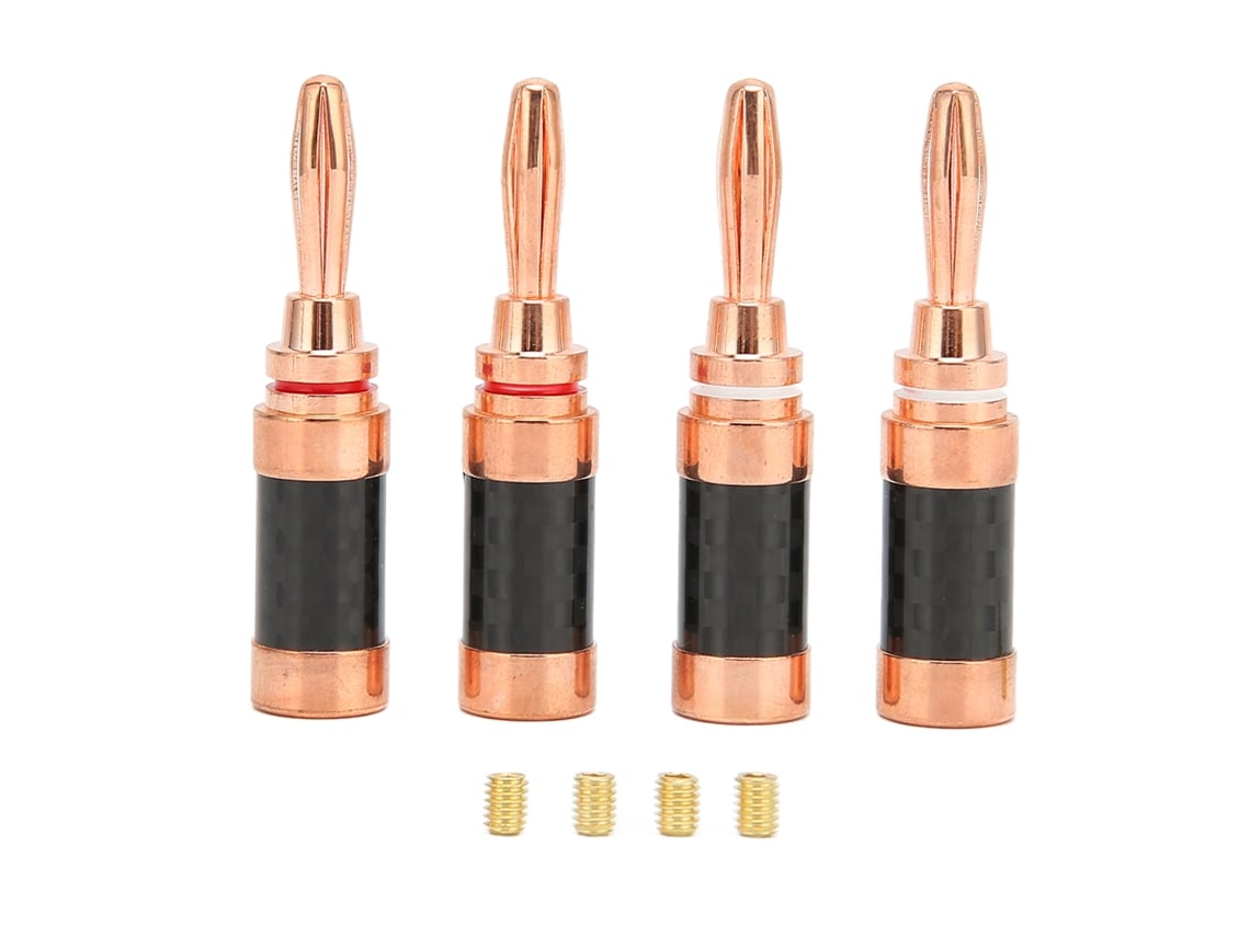 4 Conectores Banana De Latón Chapado En Oro Con Carcasa De Fibra De Carbono Y Tornillo Abierto Para Cable De Altavoz De